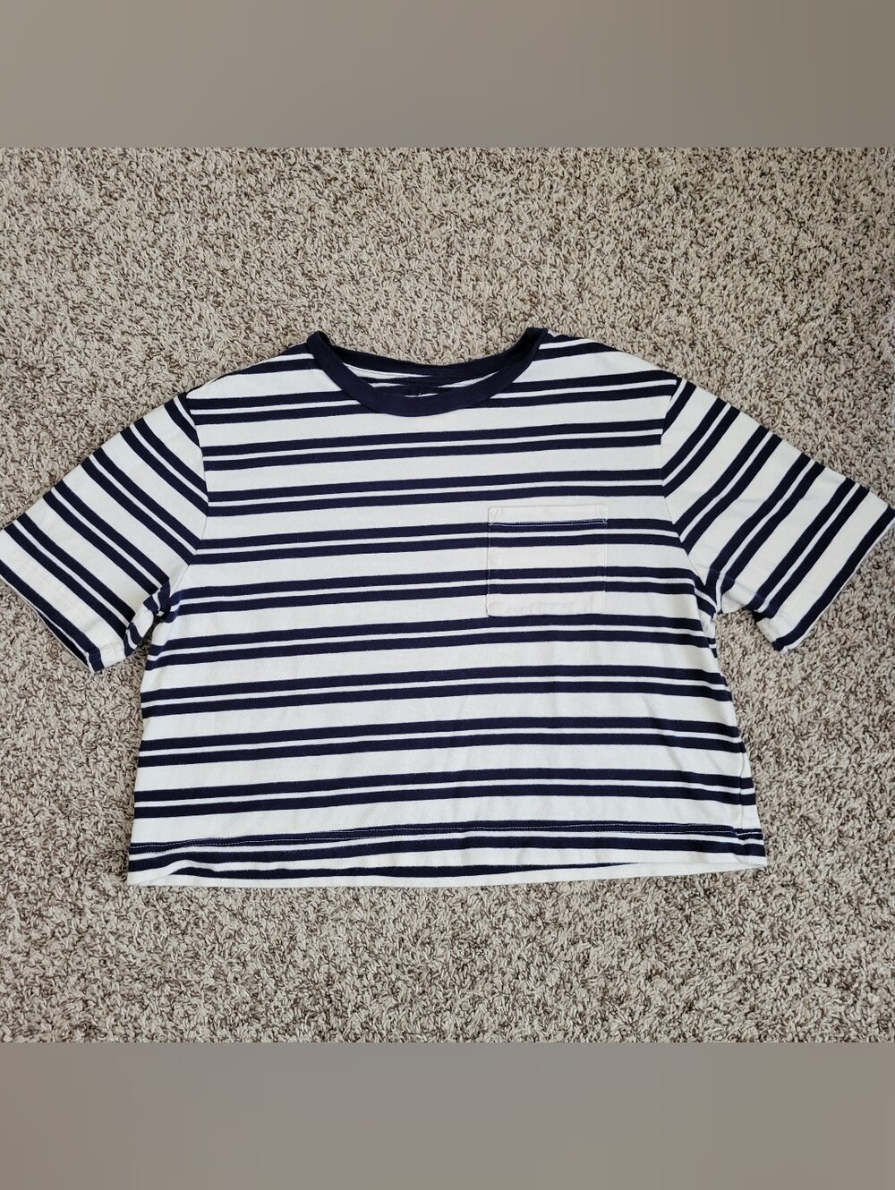 Gap 90s Reissue Boxy Crop T-shirt Shirt Top Blue Ivory White Striped Small
